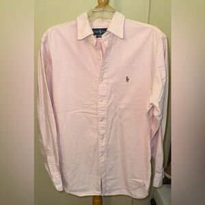 Ralph Lauren Pink white Striped Button Down Shirt classic fit 34/35 , 16 1/2